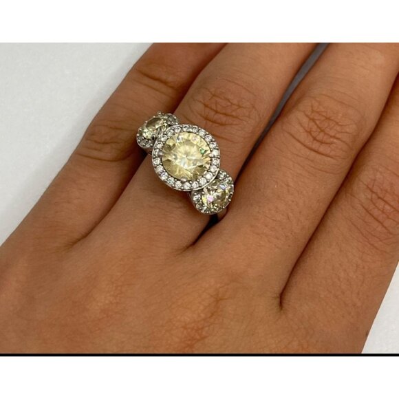 Kiera 925 Sterling Silver Yellow Gemstone Halo Three-Stone Ring - Picture 1 of 12